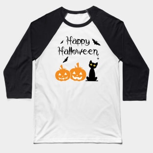 Happy Halloween Cat Pumpkin Baseball T-Shirt